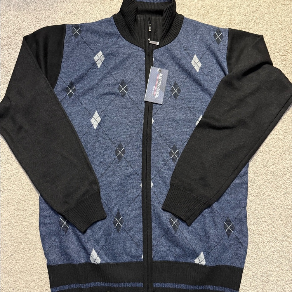 Men's Blue and Black Argyle Sweater